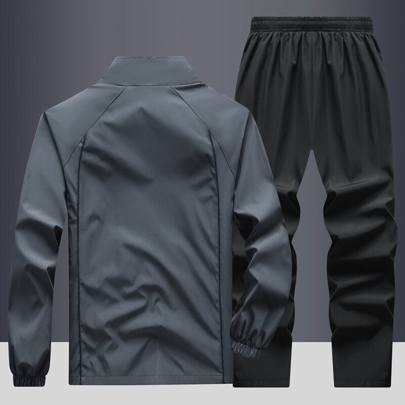 Мужской спортивный костюм из двух предметов, повседневный спортивный костюм для бега и спорта на молнии с карманами