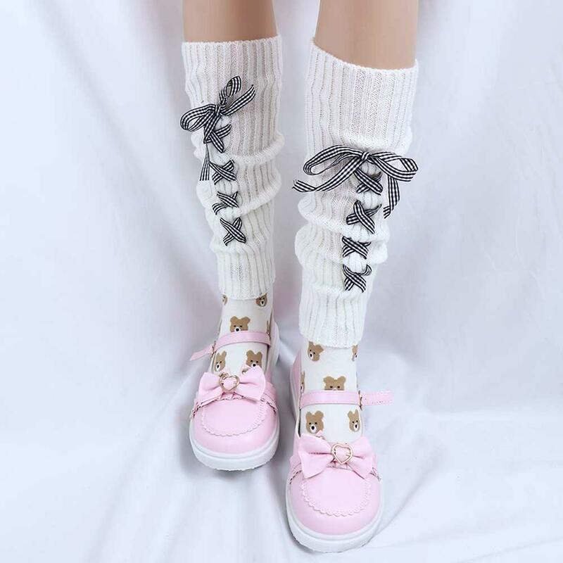 Sweet Warm Costume Accessories Lolita Cosplay Plaid Knee Protection Women jk Hosiery Wool Leg Warmers Foot Cover Knitted Socks