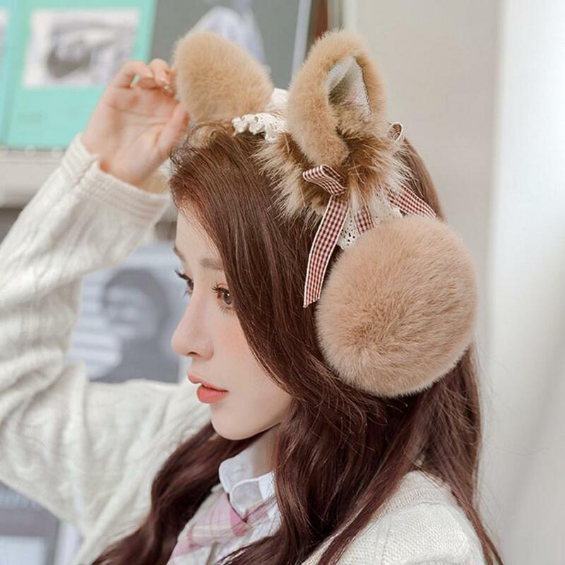 Forma de orelhas de gato de pelúcia dobrável, capas monocromáticas, estilo Lolita, manter aquecido, pele sintética antiderrapante, coisas de inverno, orelha