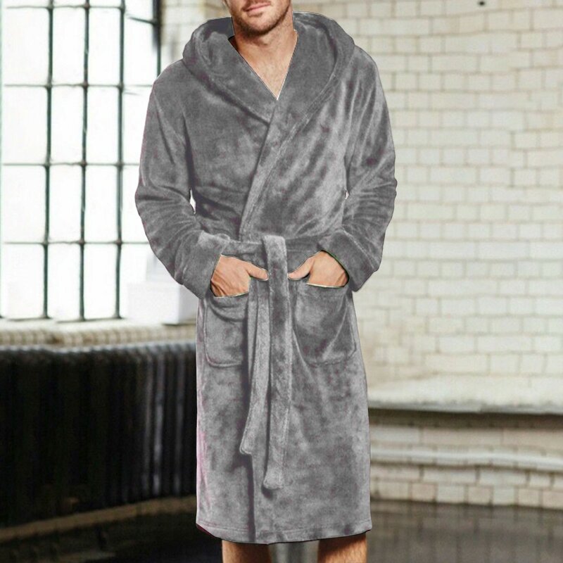 Robe de pijamas de lã quente masculino, roupão grosso de banho, pijama de dormir, roupão casa, inverno