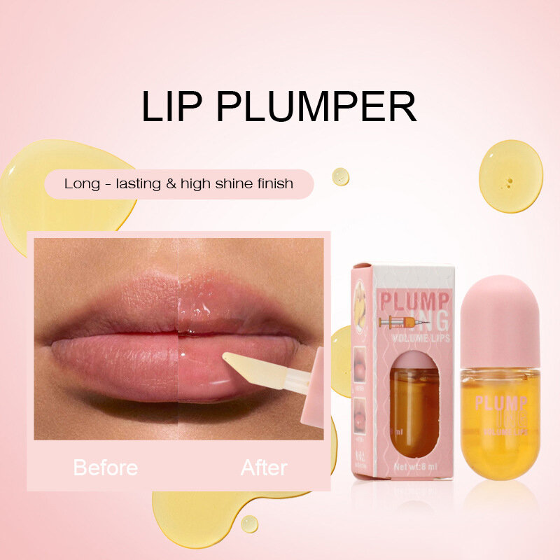 Lip Plumper Oil Hidratar e Gloss Saturação Maquiagem Lip Care, instantaneamente gordo, lábios aumentando, elasticidade, de longa duração