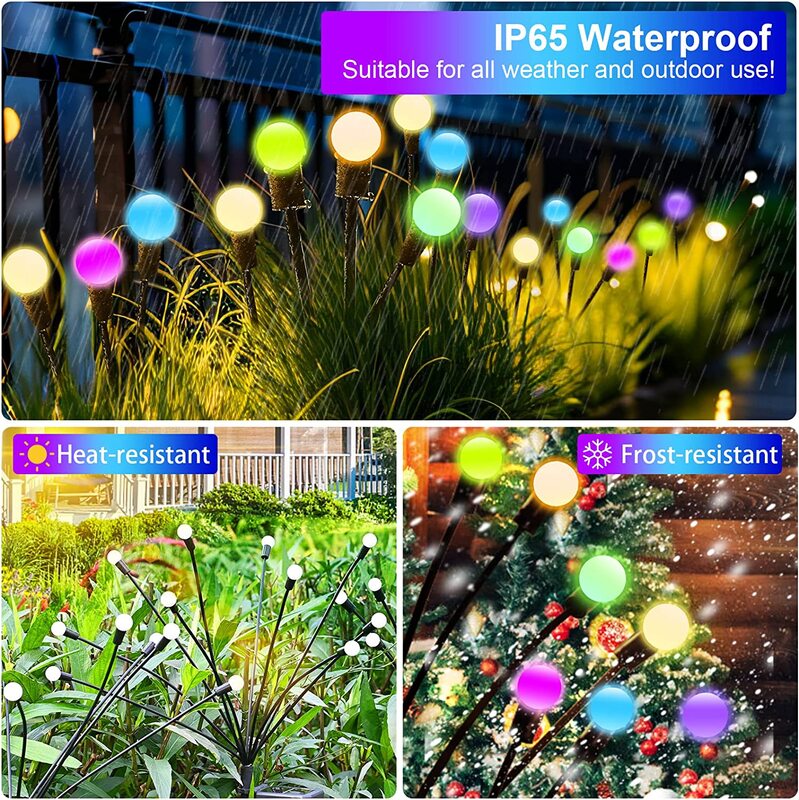 Solar Powered Garden Lights, alta flexibilidade, balançando, paisagem, gramado, ao ar livre, impermeável, 100 LED, Firefly Lights, 10Pack