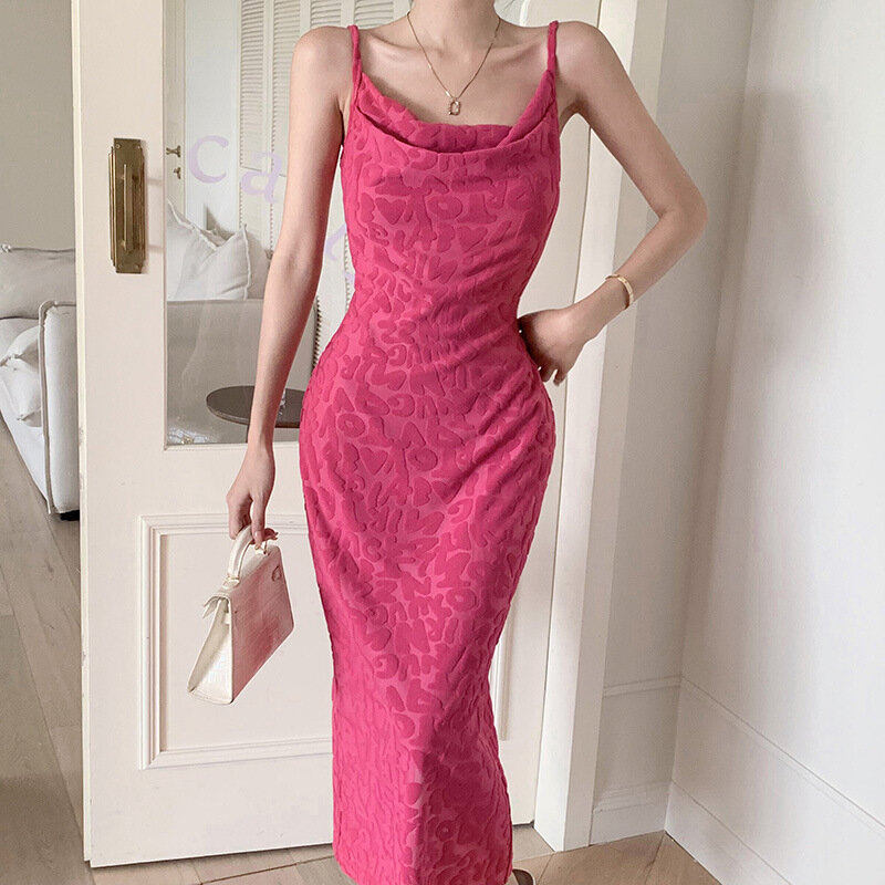 Pink Sheath Prom Dress Letter Jacquard Sleeveless Sexy Split Strap Formal Party Evening Gown Pageant Cocktail Robes