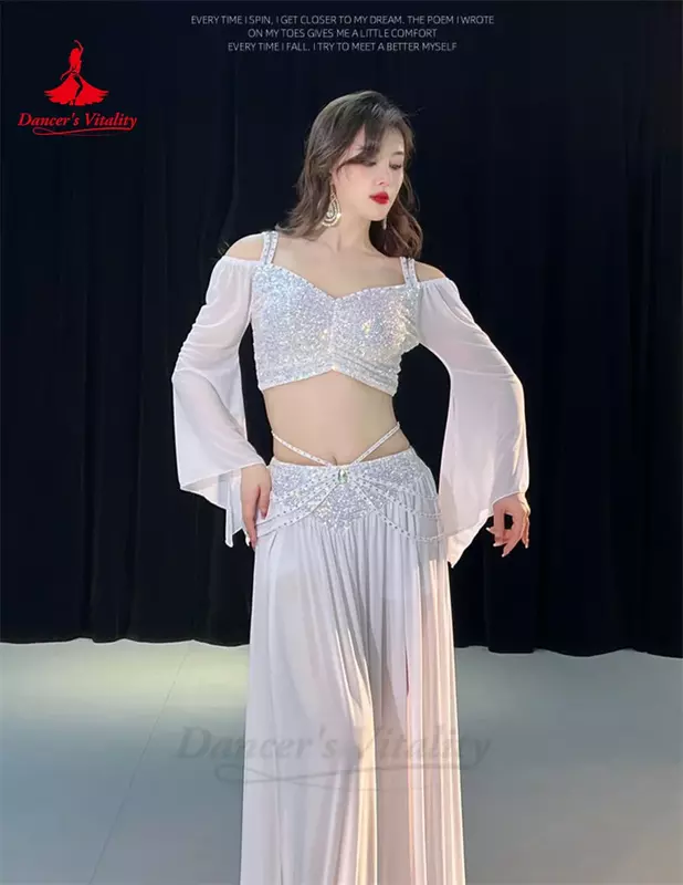 Belly Dance Costume Set for Women Mesh Long Sleeves Top+gauze Long Skirt 2pcs Training Set Oriental Belly Dancing Wear Outfit