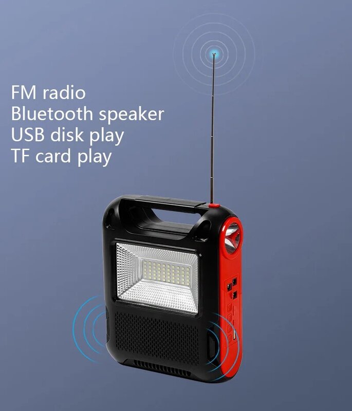 야외 캠핑 손전등에 대 한 휴대용 태양 충전 서치 라이트 블루투스 스피커 TF \ USB FM 라디오 기능 3 18650 배터리