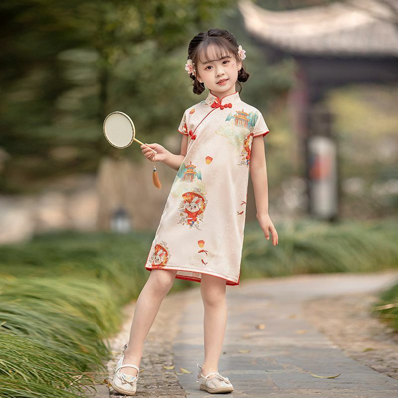 2024 Новогодняя одежда Чонсам ханьфу для девочек, Детский костюм-танга, ежедневная одежда на день рождения, сказочное платье, костюм