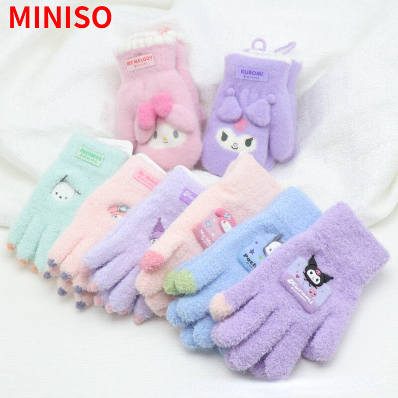 Новые милые детские плюшевые перчатки Sanrios Kuromi в стиле аниме Cinnamoroll Kuromi зимние перчатки с откидной крышкой на полпальца с подарками для девочек