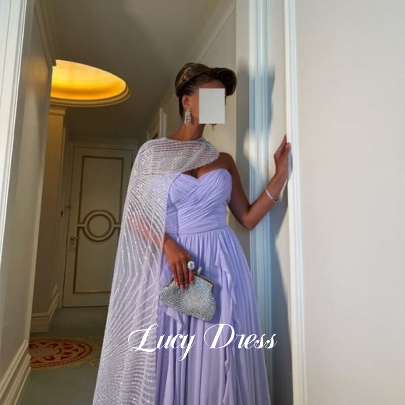 Lucy Feestjurk Vrouwen Elegante Luxe Avondjurken 2023 Pailletten Sjaal Arabisch Bruidsmeisje Jurk Vrouw Paars Eid Al-Fitr Prom