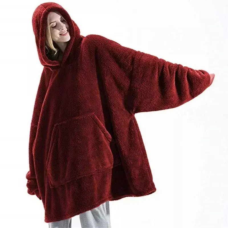 Winter Hoodies Warm Comfort Flannel Blanket with Sleeves Oversized Women Men Pullovers Thicken Fleece Giant TV Blanket Home wear