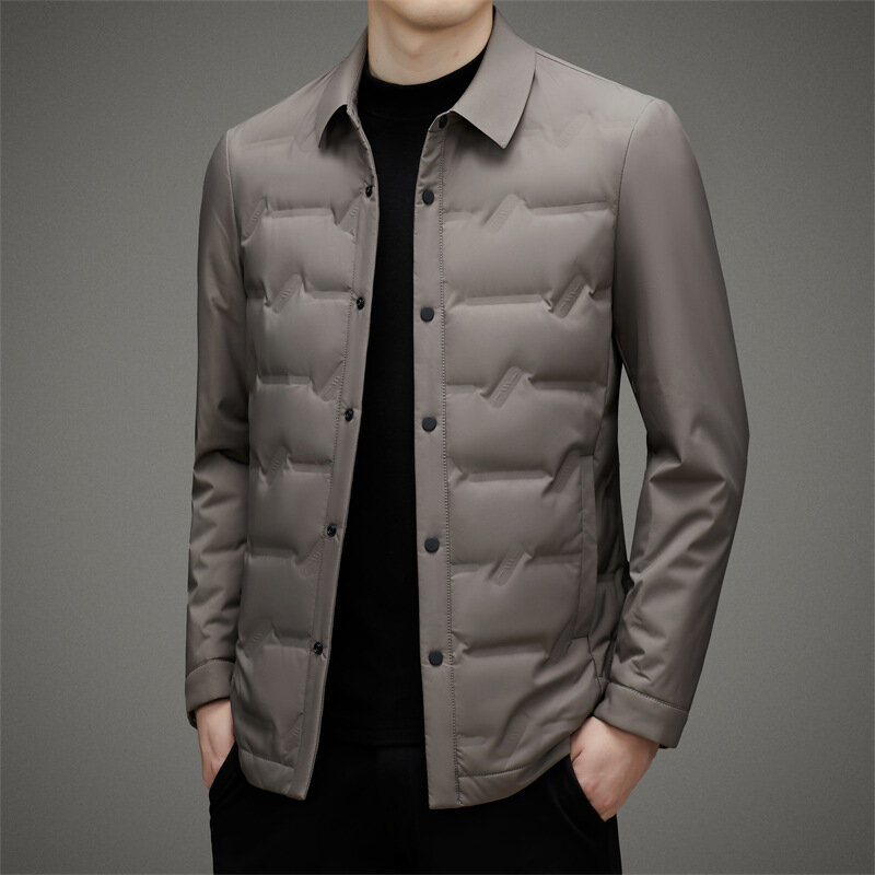 Chaqueta de plumón con cuello de camisa para hombre, chaqueta ligera de terciopelo con plumas, a la moda, novedad de 2023