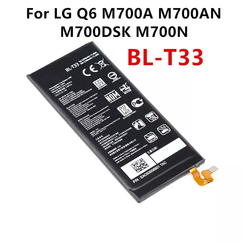 Bateria de substituição original para LG Q6, BL-T33, 3000mAh, M700A, M700AN, M700DSK, M700N, T33, BLT33, baterias do telefone móvel