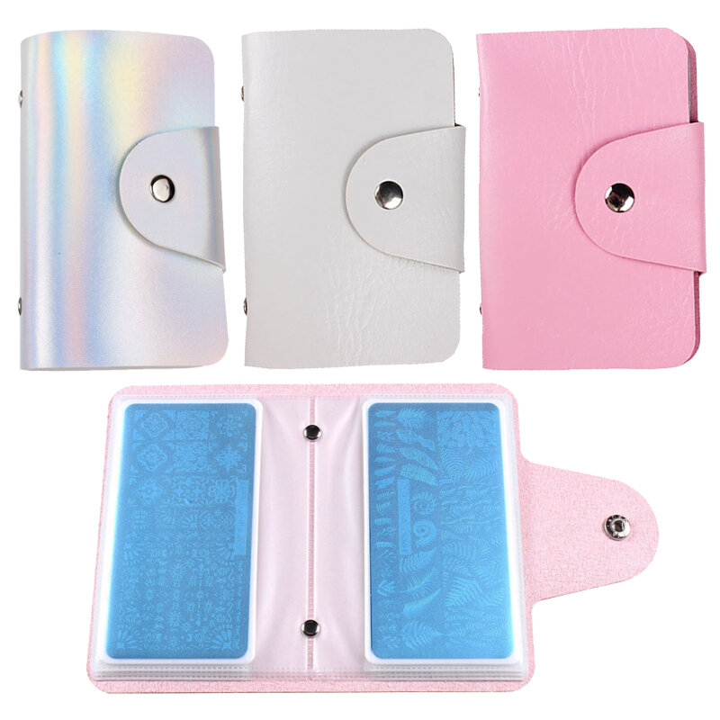 Штамп для дизайна ногтей, искусственная кожа, розовый/фиолетовый/красный, 20 слотов, держатель для штампов, сумка для хранения, прочная фотосумка