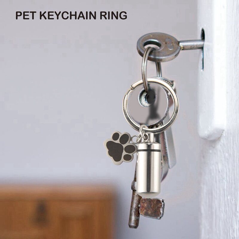 Stainless Steel Pet Puppy Dog Charm Cylinder Keychain for Ashes Hair
