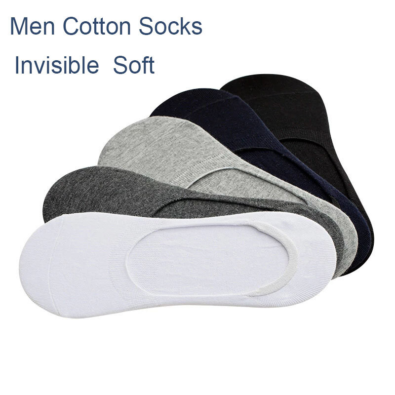 5 Pairs / Lot Fashion Happy Men Boat Socks Summer Autumn Non-slip Silicone Invisible Cotton Socks Male Ankle Sock Slippers Meias