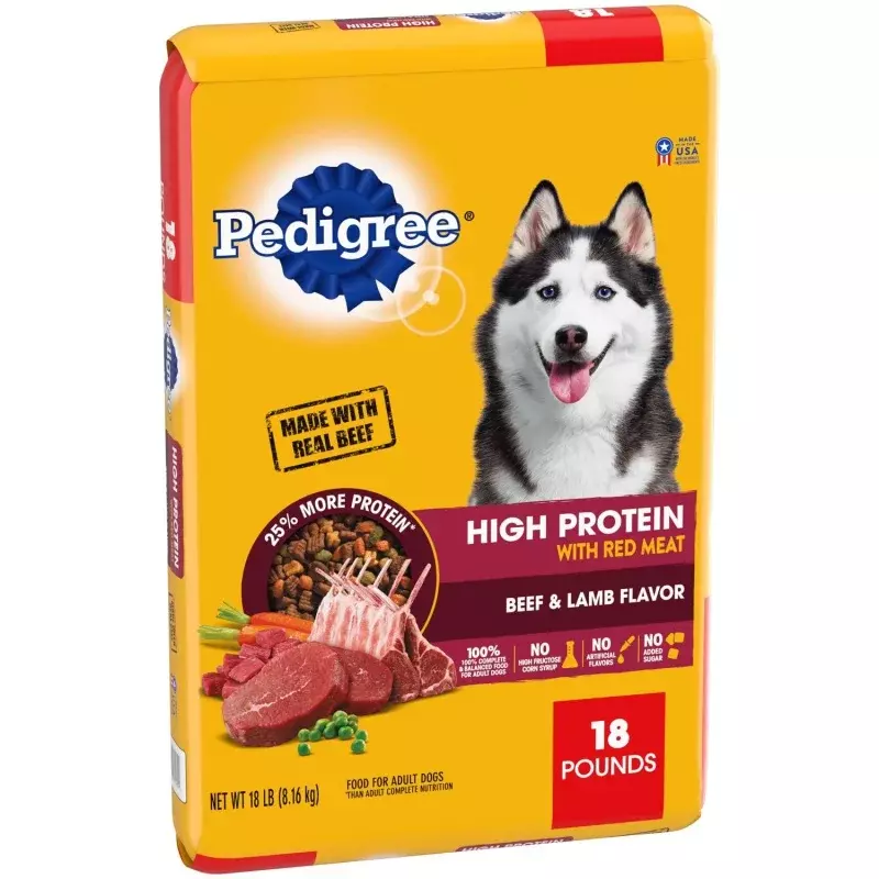 고단백질 성인 건조 개 사료, 쇠고기 및 양고기 맛 개 키블, 18 lb. 가방
