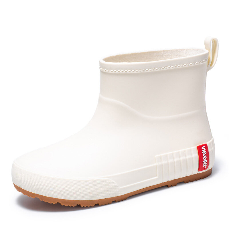 Женские ботинки для дождя, модная одежда, короткие ботинки, нескользящая водонепроницаемая обувь, однотонная кухонная резиновая обувь на флисовой подкладке, ПВХ, Осень-зима