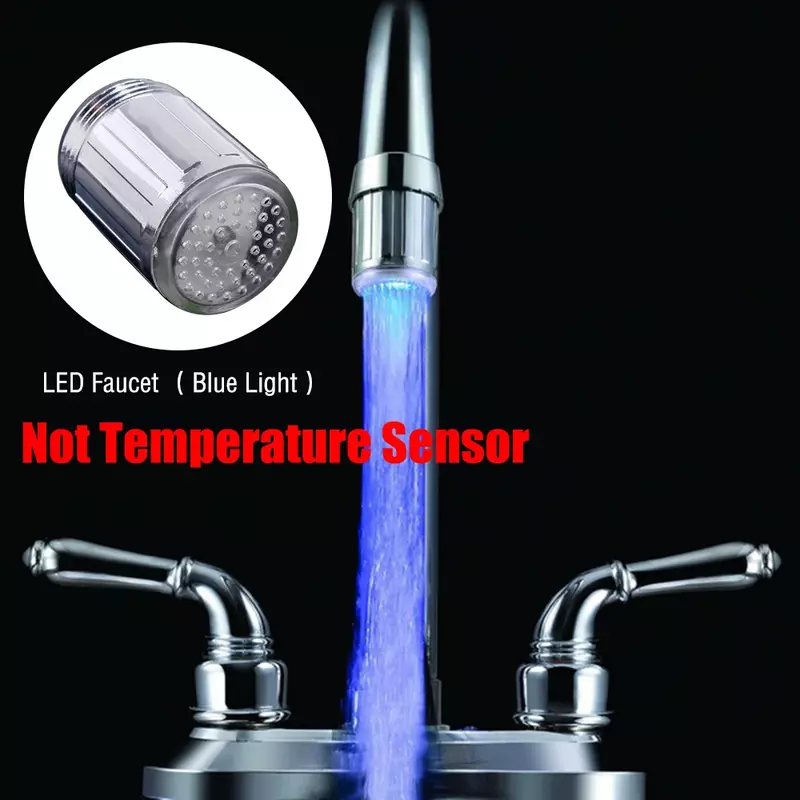 1 pçs luminosa light-up led torneira de água do chuveiro torneira da bacia bico de água do banheiro aquecedor de cozinha torneiras termostato torneira azul