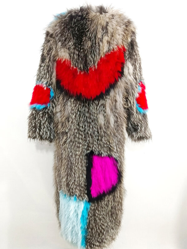 120cm w stylu klasycznym tkane prawdziwe futro z lisów damskie długi płaszcz kolor futro damskie ciepła moda płaszcz