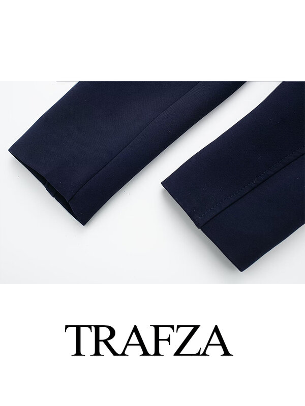 TRAFZA Woman's Streetwear Short Jacket Solid Turn-Down Collar Long Sleeve Fake Pocket Single Breasted Spring Coat Woman Trendy