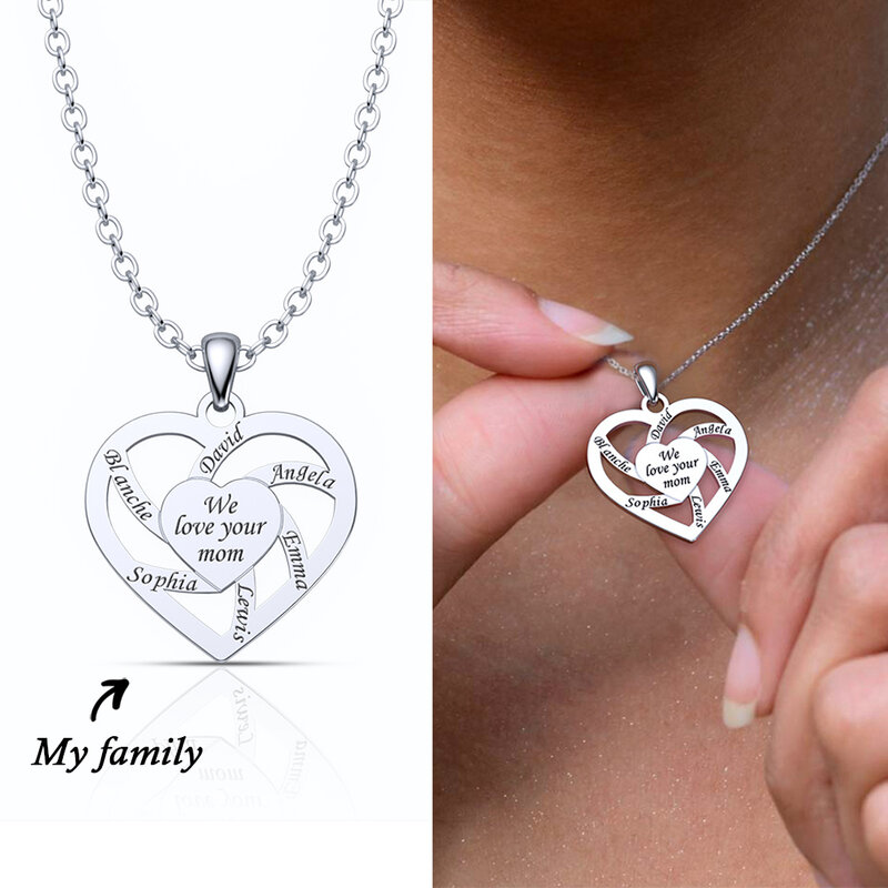 Niestandardowe nazwy naszyjnik w kształcie serca spersonalizowany naszyjnik biżuteria gfit na dzień matki wygrawerować nazwy naszyjnik