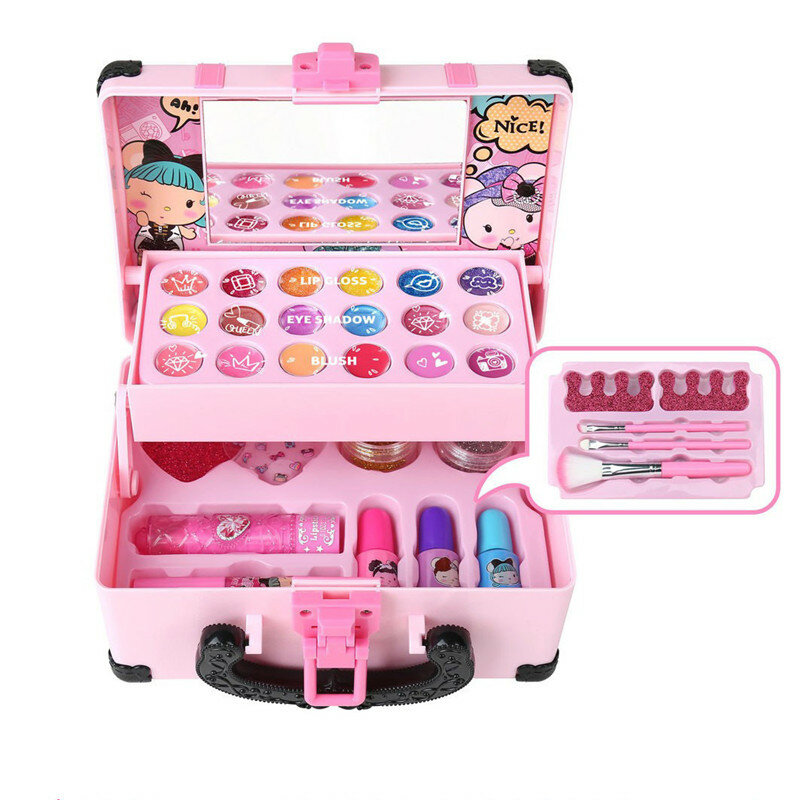 Boîte de jeu de maquillage princesse pour filles, jouets cosmétiques, ensemble de jeu, rouge à lèvres, fard à barrage, sécurité, kit non CUToys pour enfants