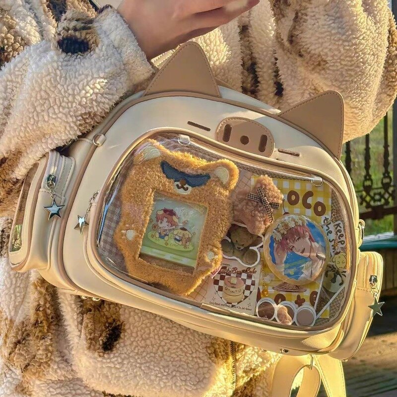 Xiuya Y2k słodki kociak plecaki damskie skórzane na co dzień Lolita Jk Harajuku torba na ramię moda w stylu studenckim mała torba Ita