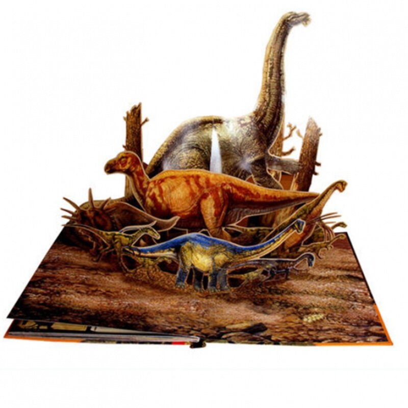 Детская коллекция по индивидуальному заказу с принтом на заказ для дошкольного изучения, англоязычное животное, дизайн динозавра, история динозавра, 3d-изображение с откидной крышкой, всплывающее