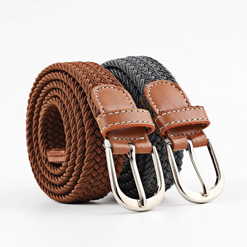 Cinturón fino de punto elástico extendido para mujer, cinturón de lona con botón de aguja, Jeans, estudiante, Unisex, 100/110/120cm