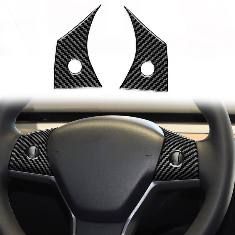 Per Tesla Model 3 y volante universale in fibra di carbonio Trim Sticker 2 pezzi