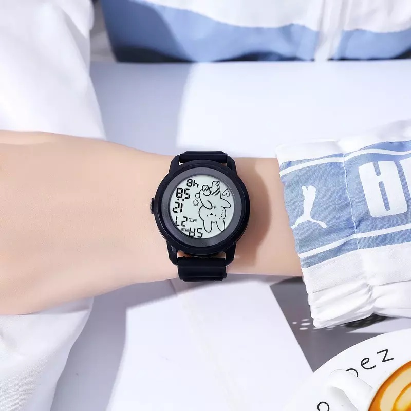 SKMEI 귀여운 만화 토끼 패턴 카운트다운 스포츠 디지털 시계, 소년 백라이트 어린이 손목 시계, 알람 시계 2217