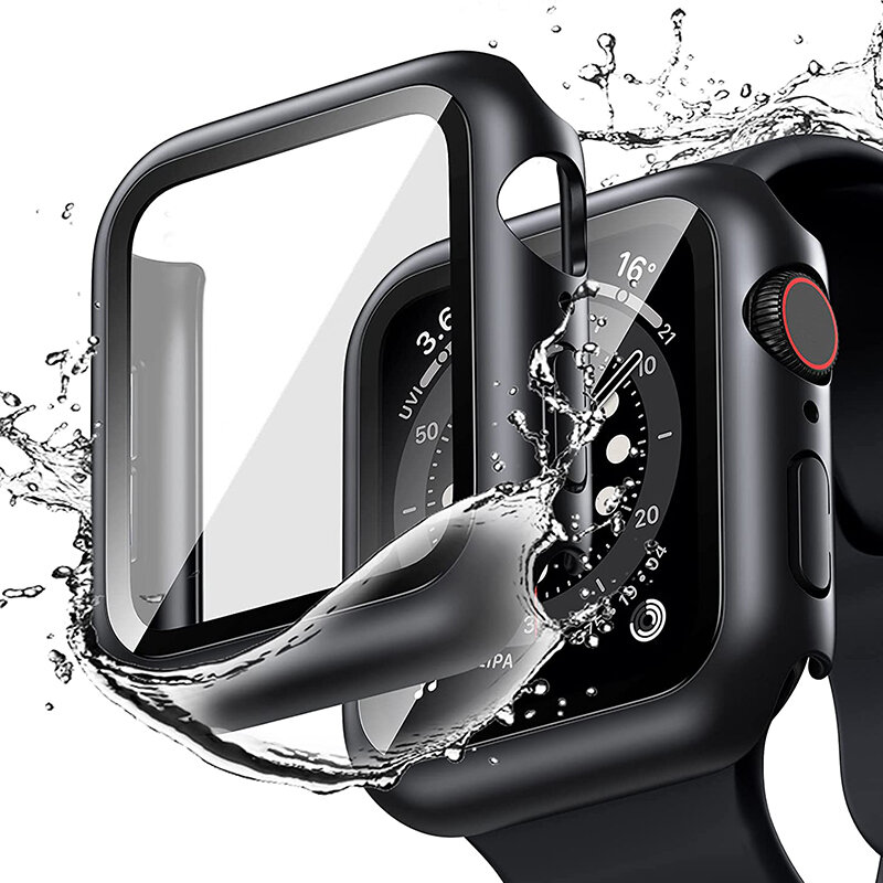 Tempered Glass+cover For Apple Watch Accessories 45mm 41mm 44mm 40mm 42mm Screen Protector Apple watch Case serie 9 4 5 6 SE 7 8