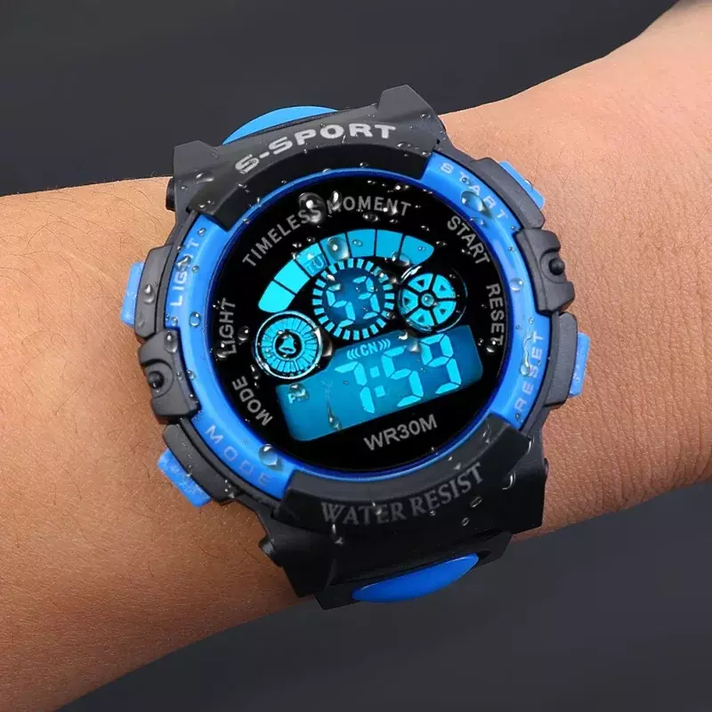 Dla dzieci zegarki elektroniczne siedem kolorów świecące życie wodoodporne wielofunkcyjne zegary podświetlany Alarm zegarek dla chłopców dziewcząt