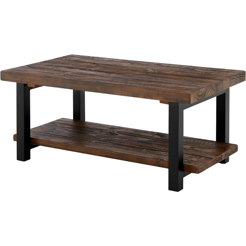 Pomona-Table basse industrielle moderne en métal et bois massif, montage facile, marron, 42 po x 24 po x 18 po