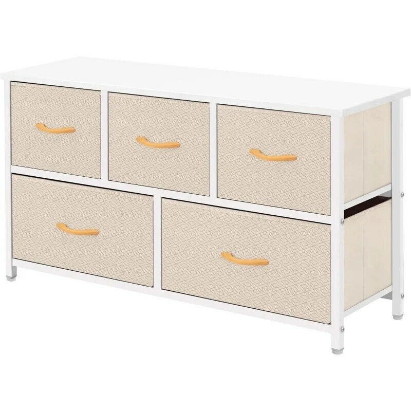 Extra Wide Dresser Storage Tower with Sturdy Steel Frame,5 Drawers of Easy-Pull Fabric Bins, Organizer Unit for Bedroom