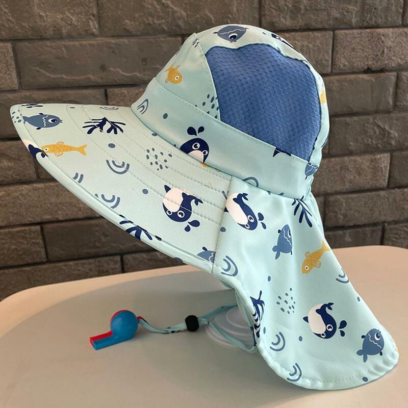 Letnie kapelusz typu Bucket dla dzieci z gwizdkiem śliczne kreskówki oddychające czapka przeciwsłoneczna na zewnątrz UV kapelusz Panama czapka plażowa malucha