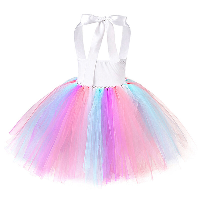 Girls Unicorn Dress Children's Sequined Costume Dress Rainbow Color Suit for Girls  Birthday Dance Party 1 to 12 Years Old
