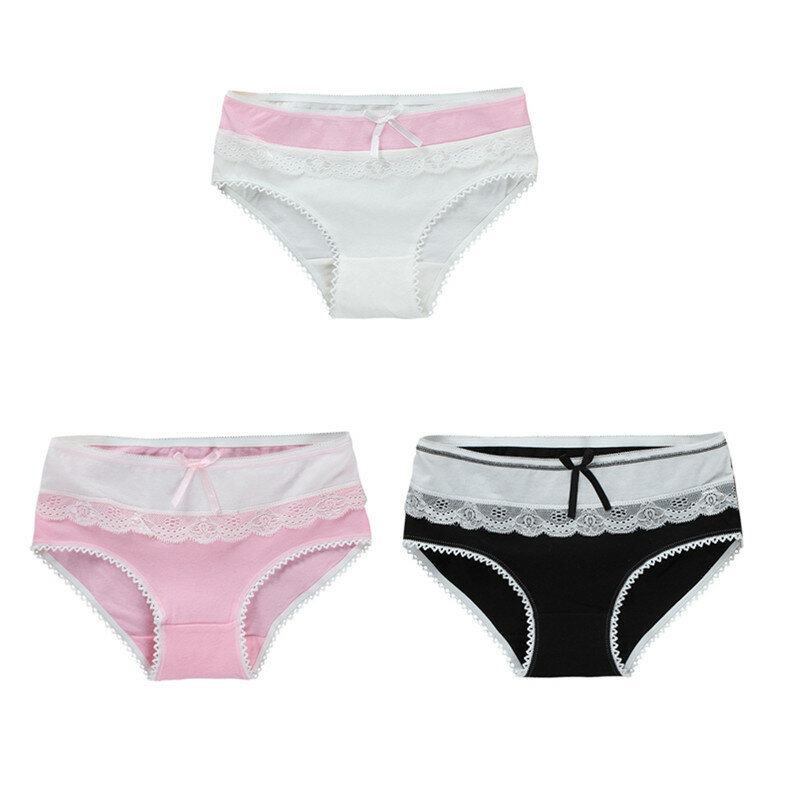 3pcs Girls Panties Lace Girl for Teens Children Cotton Lingerie 12-18 Years
