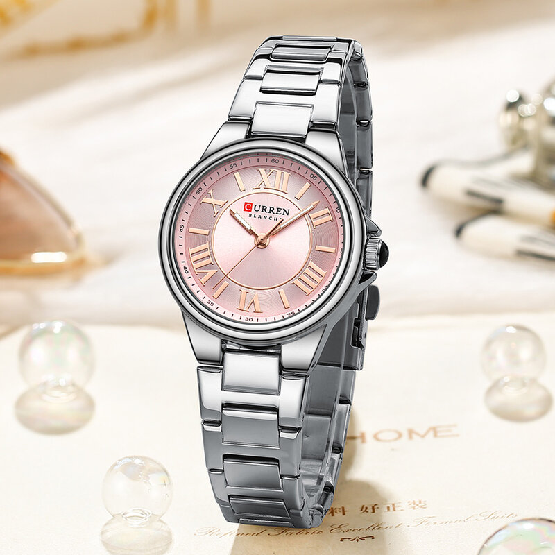CURREN Romantic Charm Women's Wristwatches Fashion Design Thin Quartz Watch with Luminous Hands Stainless Steel Bracelet