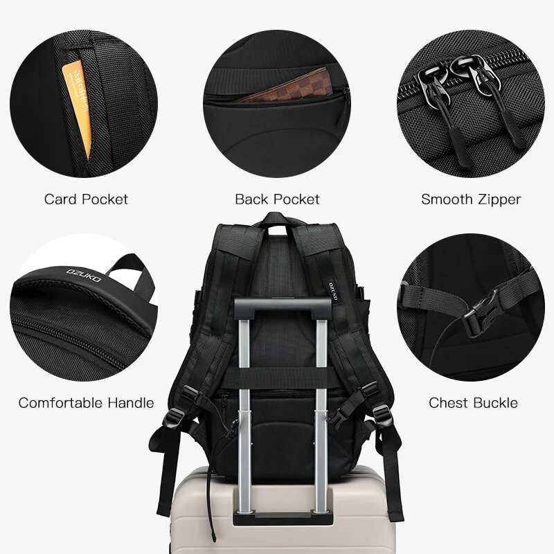 OZUKO Design plecaki męskie o dużej pojemności 15.6 "plecak biznesowy na laptopa USB ładowanie wodoodporna podróżna męska torba na bagaż Mochila