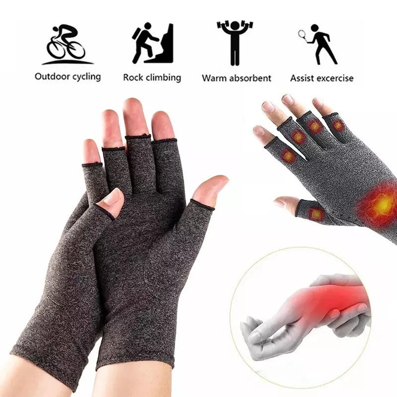 GOMOREON-Luvas de artrite para homens e mulheres, luvas de compressão do polegar sem dedos, túnel do carpo, tendinite, 1 par