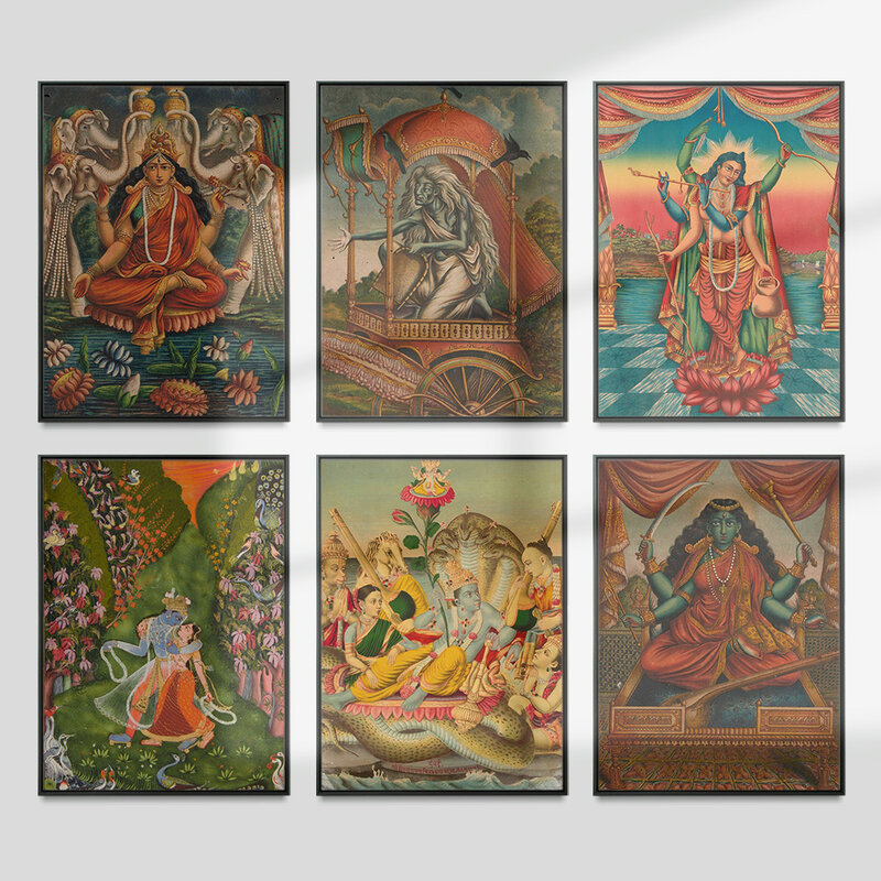 Affiche Vintage imprimée d'art religieux indien, tableau mural de bouddha, foi, peinture sur toile, décor de chambre à coucher
