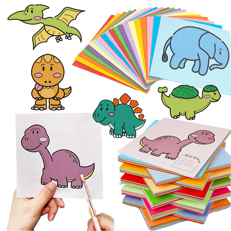 60 Pçs/set DIY Handmade Corte de Papel Definido com Crianças Tesoura de Segurança Animal Dos Desenhos Animados Crianças Handmade Paper Craft Aprendizagem Brinquedo Educativo