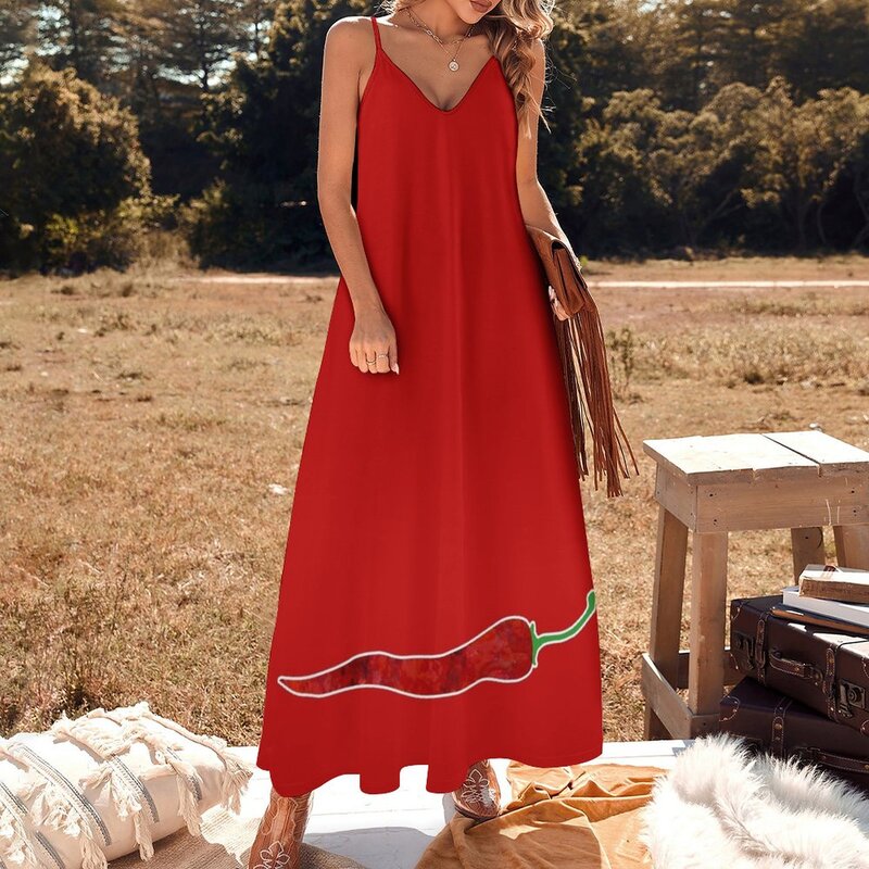 Rot glühender Chili Pfeffer ärmelloses Kleid Kleider Damen Sommer Luxus kleid