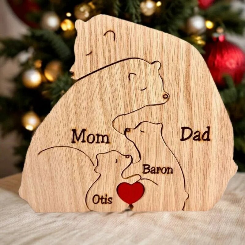 Free Engraving Personalized Animal family Puzzle A family of four Multi language customization Name  Sculpture Mother's Day gift