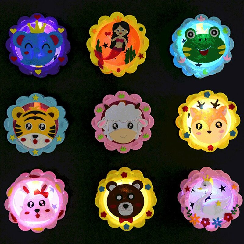 Portable Lantern Kindergarten Children DIY Handmade Led Light Lantern Spring Festival New Year Cartoon Animal Lantern Kids Toy