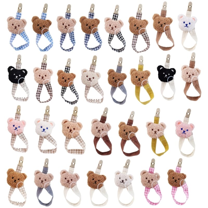 Baby Pacifier Clip Chain Anti Drop Strap Cartoon Plush Bear Teething Toy Lanyard Soother Holder Leash Chewable