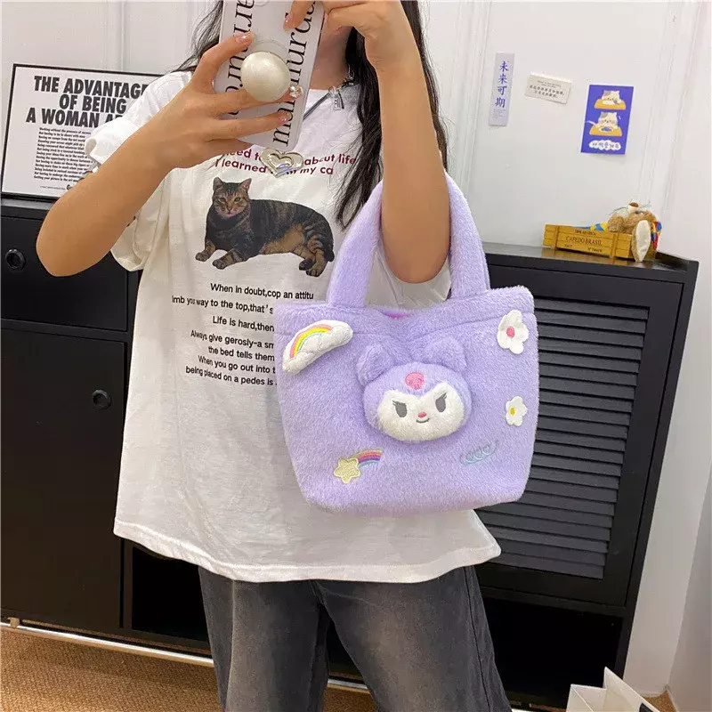 حقيبة يد قطيفة Kawaii Sanrio للنساء ، حقائب ظهر Kuromi Cinnamoroll plushier ، حقيبة تخزين كرتونية لطيفة ، هدايا عيد الميلاد للفتيات
