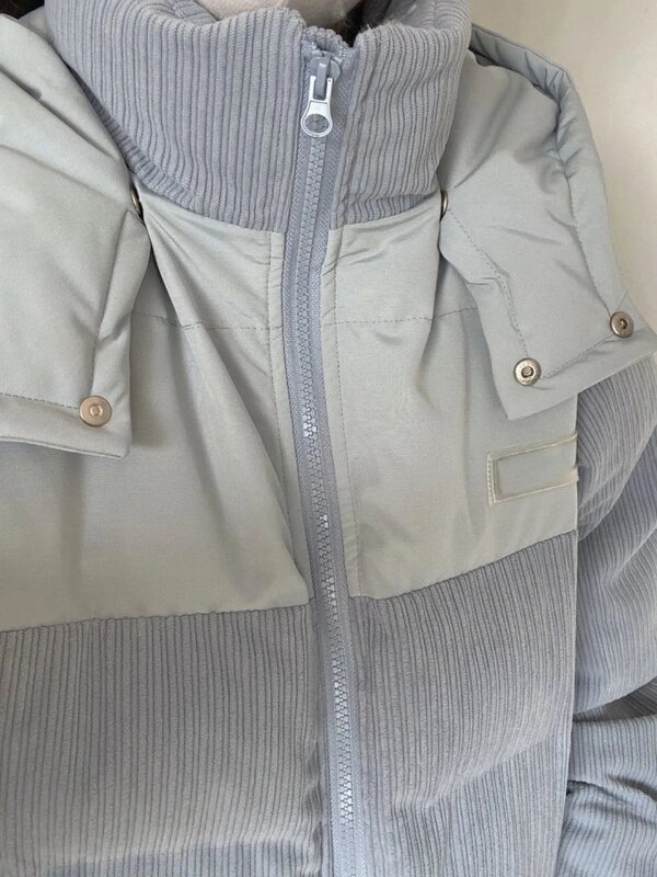 Abrigo de algodón con capucha empalmado de pana Vintage para ocio, abrigo de algodón cálido grueso, ambos hombres, a la moda, nuevo, 2023