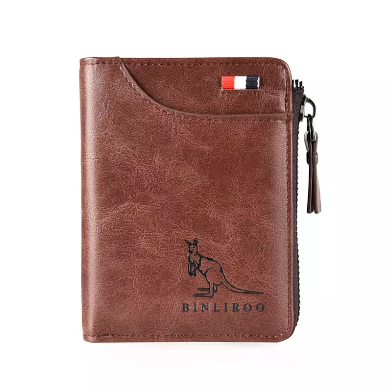 Portafoglio da uomo in vera pelle di design di lusso portafogli porta carte con cerniera RFID per uomo portafogli maschili corti portatili Billfold