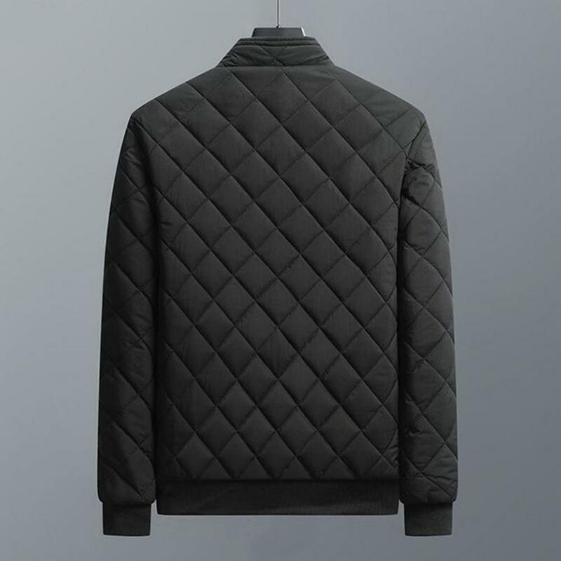 Solid Color Men Coat Comfortable Men Coat Winter Jacket for Men Stylish Plaid Texture Warm Fleece Lining Pockets Ideal Outwear